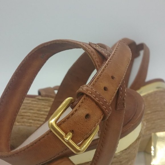 Miu Miu Leather/Raffia Gold Heel Sandals - Picture 8 of 13